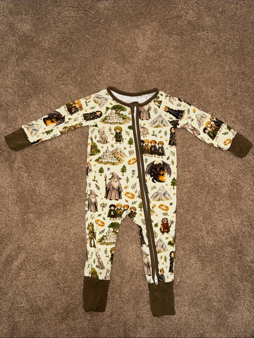 0-3 Month Baby Gender Neutral Boy Girl Bamboo Zippy Lord of the Rings GUC